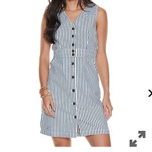 Wrangler Retro Women's Blue and White Striped Button Down Sleevless Pocket Dress